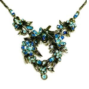 VINTAGE Necklace Signed HOLLYCRAFT 1953 BLUE Rhinestone Vtg Costume Jewelry JA14